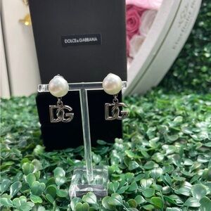 Dolce & Gabbana Pearl and Silver Logo Earrings